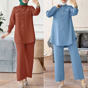 Ensemble 2 pièces Yibaoli pour femmes, haut à manches longues et pantalon, Salwar Kameez modeste, couleur unie, respirant, pour tous les jours, pour femmes musulmanes - Product Image 3