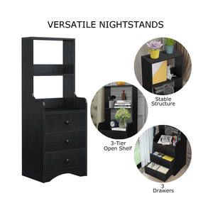 <span class=keywords><strong>Noir</strong></span> Moderne Lit Côté Grand Fin Support <span class=keywords><strong>De</strong></span> <span class=keywords><strong>Table</strong></span> <span class=keywords><strong>De</strong></span> Nuit <span class=keywords><strong>De</strong></span> <span class=keywords><strong>Chevet</strong></span> <span class=keywords><strong>Table</strong></span> avec Étagère <span class=keywords><strong>De</strong></span> Rangement et 3 Tiroirs pour Chambre Salon - Product Image 6