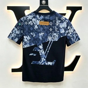 Designer brand casual 100% cotton custom-made L V printed high-quality summer short-sleeved T-<b>shirt</b> for men - Product Image 6