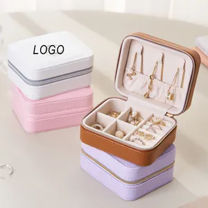 Haute qualité fermeture éclair blanc Portable petit voyage rose vert noir velours Pu cuir bijoux boîte de rangement organisateur étui