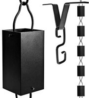 Chaîne de pluie moderne en métal Oniya pour gouttières, avec coupelles carrées noires, alternative au gouttière de toit pour l'extérieur et le jardin