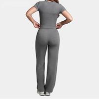 Ensemble de yoga pour femmes, ensemble 2 pièces, logo personnalisé, haut court à manches courtes, pantalon large à cordon de serrage, ensemble de vêtements de sport