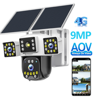 Caméra de sécurité PTZ Hieasy à 3 objectifs, 3 écrans, zoom 12x, 9MP, solaire 4G, avec suivi automatique, panneau solaire 15W, batterie 12000mAh