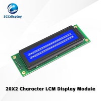 LCD Karakter Rusia JXD2002A-IIC STN Antarmuka IIC/I2C Negatif Biru dengan Lampu Latar 20*2 Modul Tampilan LCM Dot Matrix