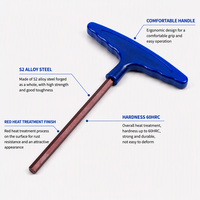 Kunci Hex T-Handle Metrik Baja Paduan S2 60 HRC Kunci Allen 2/2.5/3/4/5/6/8/10mm Standar DIN untuk Perbaikan Furnitur