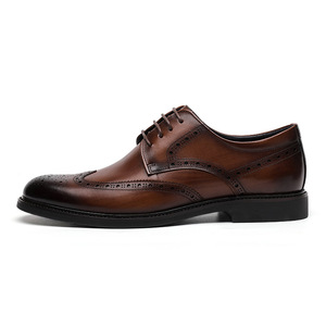 <b>Brown</b> Leather Round Toe <b>Lace</b>-Up <b>Boots</b> With Cushioned Insole Rubber Outsole All Seasons Wear Drop shipping - Product Image 1