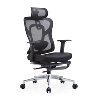 Chaise de bureau ergonomique avec dossier en maille, appui-tête, siège rembourré en mousse, fonction inclinable et repose-pieds extractible pour salle de pause