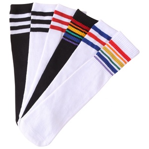 Kaus kaki rajut tanpa kelim model tabung panjang, kaus kaki seragam sekolah motif garis-garis, kaus kaki tinggi selutut tren Amerika untuk anak laki-laki dan perempuan - Product Image 4