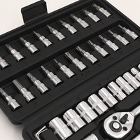 Jeu de douilles à cliquet en acier au carbone traité thermiquement OEM 46 pièces, 1/4 pouce, avec coffret soufflé pour la réparation automobile