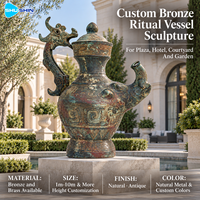 Vase rituel historique en bronze, sculpture en laiton et cuivre à patine vieillie, art décoratif personnalisé pour Plaza, hôtel, cour et jardin