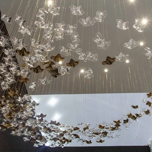 Vente chaude Art Personnalisé Plafond En Verre Suspendu Pendentif <span class=keywords><strong>Fleur</strong></span> Papillon <span class=keywords><strong>Suspension</strong></span> Monté Pour Salon ou Escalier Décoration - Product Image 3