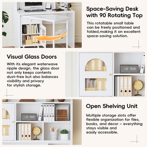 Modern Glass Computer <b>Desk</b> with 90 Degree <b>Rotating</b> Desktop Durable Office <b>Desk</b> with Storage Drawer Shelves and Cabinets - Product Image 3