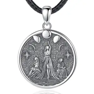 Merryshine collana con ciondolo dea tripla luna amuleto pagano corvo in argento Sterling 925