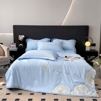 Parure de lit d'été en soie glacée à toucher frais instantané, style européen, 4 pièces, comprenant une couette rafraîchissante respirante, un drap et des taies d'oreiller