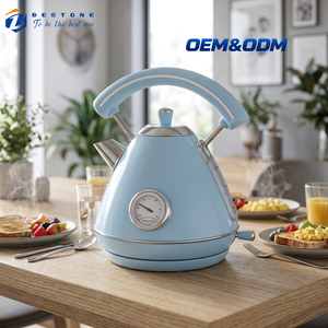 Light Blue Retro Electric <b>Kettle</b> 1.7L with Temperature Gauge Stainless Steel Body and Removable Washable Filter - Product Image 1