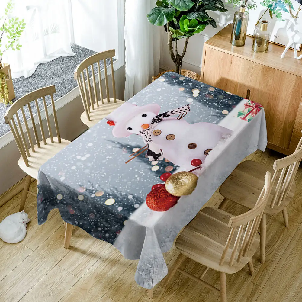 Custom Size Snowman Design Tablecloth Waterproof Digital Printing Rectangular Table Cloth for Home Party