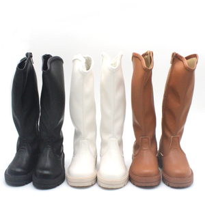 Bottes longues vintage pour enfants, très vendues en hiver, couleur unie, cuir PU, fermeture éclair latérale, bottes plates pour filles - Product Image 1