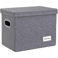 Caja Organizadora de Archivos de Lino Rectangular Plegable Premium, Paquete de 1, Contenedor de Almacenamiento Portátil con Asa y Tapa, 20-35L, Almacenamiento de Documentos de Oficina