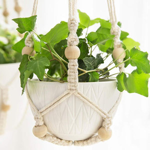 Panier suspendu pour plantes en macramé avec perles <span class=keywords><strong>de</strong></span> bois, support décoratif pour <span class=keywords><strong>pot</strong></span> <span class=keywords><strong>de</strong></span> fleurs sans glands pour intérieur et extérieur - Product Image 6