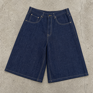 Pantalones cortos <span class=keywords><strong>de</strong></span> mezclilla para <span class=keywords><strong>hombre</strong></span>, personalizados, <span class=keywords><strong>de</strong></span> pierna ancha, azul oscuro, hasta la rodilla, corte holgado, lavado vintage, bajo sin rematar, estilo <span class=keywords><strong>Bermuda</strong></span> 3/4 - Product Image 2