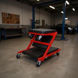 Asiento Rodante Plegable Ajustable de 36 Pulgadas, Capacidad de 450 Libras, Rojo y Negro, Acero, Modo de Freno Mecánico, para Reparación de Automóviles - Product Image 2