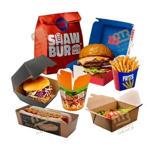 Custom Logo Disposable Cardboard Kraft Fast Food Box, Lunch Fries Hot Dog Box, Hamburger Burger Packaging Paper Box