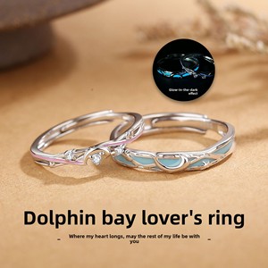 Anillo de Lujo Ligero con Baño de Rodio y Circonita Cúbica para Amantes de la Bahía del Delfín, para Hombre y Mujer, Anillos de Compromiso y Boda de Nicho, Venta al por Mayor - Product Image 2