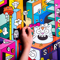 Rouleau géant de papier à dessiner et à peindre, taille personnalisable, poster mural autocollant à colorier, couleurs CMYK, pelliculage mat pour enfants