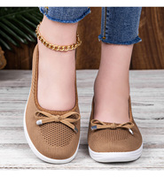 Mocassins pour femmes en tricot respirant, faciles à porter, avec nœud décoratif, talon coussiné superposé, chaussures de marche légères OEM ODM