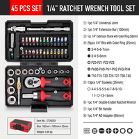 Kit d'outils mécaniques de poche 45 pièces avec cliquet mini 1/4'' et jeu de douilles à embouts codés par couleur, avec étui de rangement pour réparation EDC