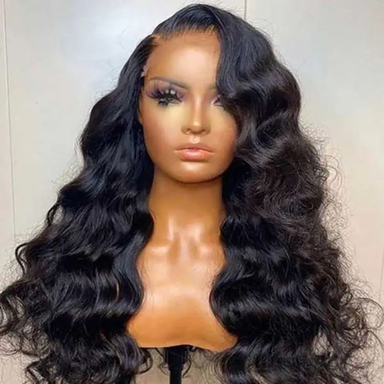 Goodluck body wave Indian Virgin Kinky Curly Human Hair Hd Full Lace Frontal Wig Natural Human Hair Transparent Lace Front Wig