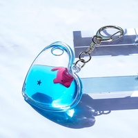 Porte-clés acrylique en forme de cœur personnalisé Porte-clés eau liquide flottant Aqua Porte-clés aquarium pour pendentif de sac
