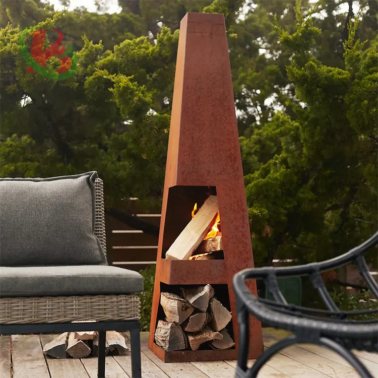 Corten steel outdoor freestanding camino a legna stufe a legna fire pit camino vintage