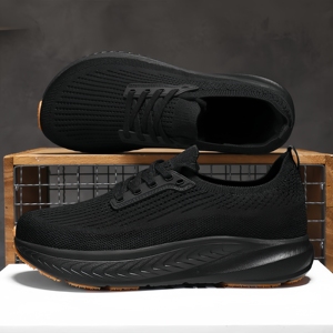 Chaussures décontractées en maille respirante pour hommes, entièrement noires, légères, à lacets, absorbant les chocs, antidérapantes, baskets de travail - Product Image 1