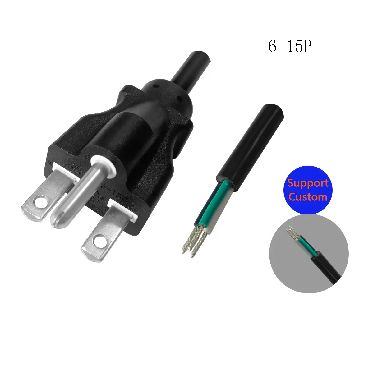 كابل طاقة تيار متردد 10A 13A 15A 250V 3 قدم 5 قدم 6 قدم 14AWG 16AWG 18AWG US NEMA 6-15P