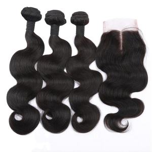 Extensions de cheveux humains 100% brésiliens non Remy de haute qualité, ondulation naturelle, trame de 3 paquets, fermeture en dentelle HD 4x4, noir naturel pré-traité - Product Image 6