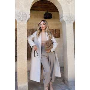 Manteau en cachemire crème vintage teint avec imprimé respirant, fermeture à bouton unique, trench décontracté détachable avec capuche, taille XL - Product Image 4