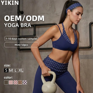 Top Deportivo de <span class=keywords><strong>Yoga</strong></span> de Alta Calidad <span class=keywords><strong>para</strong></span> Mujer, Elástico, de Secado Rápido, Tejido Suave y Reciclable, 2 en 1, con Diseño de Puntos Blancos, Logotipo Personalizado - Product Image 1