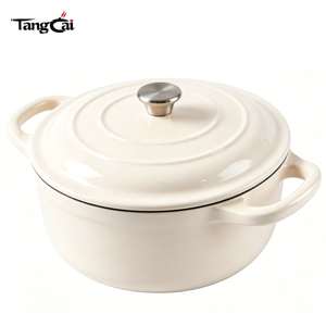 Sartén Redonda <span class=keywords><strong>de</strong></span> Hierro Fundido Esmaltado Antiadherente <span class=keywords><strong>de</strong></span> 5QT Color Blanco Crema, Multiusos, Compatible con Todas las Placas <span class=keywords><strong>de</strong></span> Cocina - Product Image 4