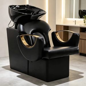 Fauteuil de lavage moderne et minimaliste en métal, avec revêtement en cuir PU, pour salon de coiffure et institut de beauté - Product Image 4
