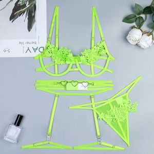 New Embroidered Flower Women's Lingerie <b>Set</b> <b>Sexy</b> Hollow Out Three Piece <b>Bra</b> Brief <b>Set</b> - Product Image 6