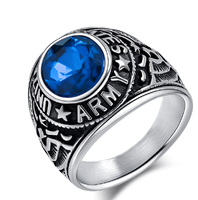 Vintage Amerikanisches Nationalemblem-Ring für Männer Schöner Blauer Edelstahl Marine Armee Modischer Glas-Edelstein-Ring