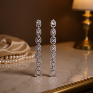 E1768 Orecchini in oro bianco con diamanti, taglio ottagonale, colore D, gioielli da sposa classici naturali da donna - Product Image 2