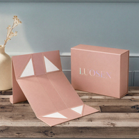 Caja Plegable Integrada Rosa, Papel con Estampado Dorado en Relieve, Personaliza tu Logotipo para Regalos, Zapatos, Ropa y Joyería
