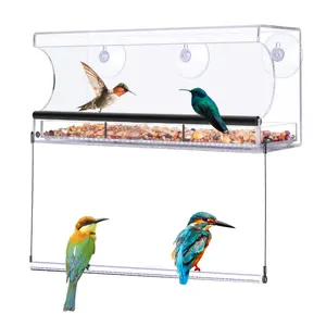 Transparent Bird Feeder Extra Strong Suction Cup Drainage Holes Wild Bird Feeder for Window