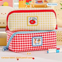 Nouvelle trousse à crayons à grande capacité, motif à carreaux prismatiques, mignonne, pour lycéens, papeterie et maquillage, sac plat ouvert à carreaux