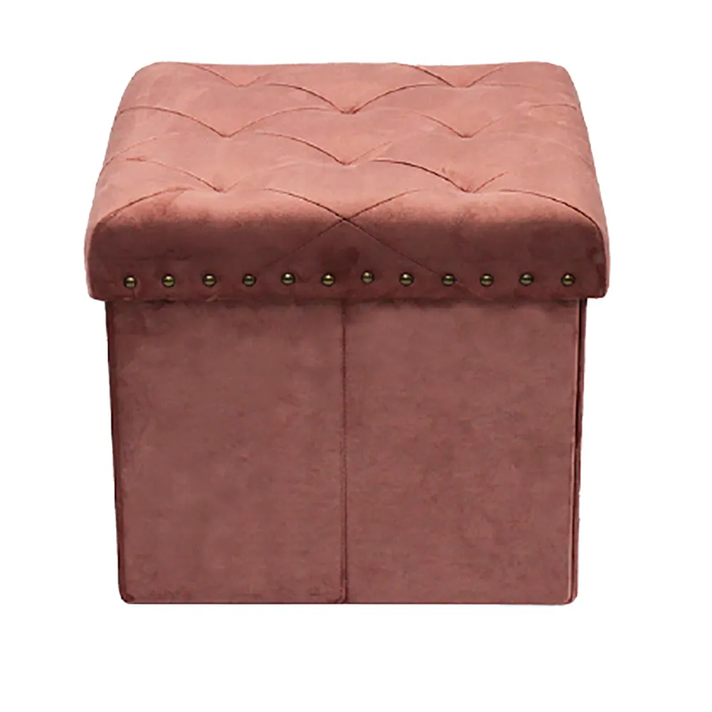 luxury pink velvet foldable footrest stool seat storage boxes ottoman cube for living room