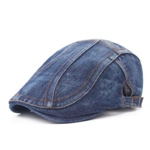 Vintage Denim Terry Newsboy <b>Flat</b> Cap Ivy Irish Cabbie Driver Hunting <b>Hat</b> Baseball Cap Visor 6-panel Breathable Waterproof Sports - Product Image 4