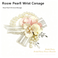 Élégante fleur de poignet en ruban rose, perles, strass et feuilles argentées scintillantes pour demoiselle d'honneur, mariée, mariage, bal de promo, décoration