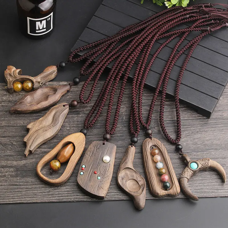 New Arrival Exaggerated Long Sweater Chain Necklace Clothing Accessories Handmade Wooden Pendant Necklace